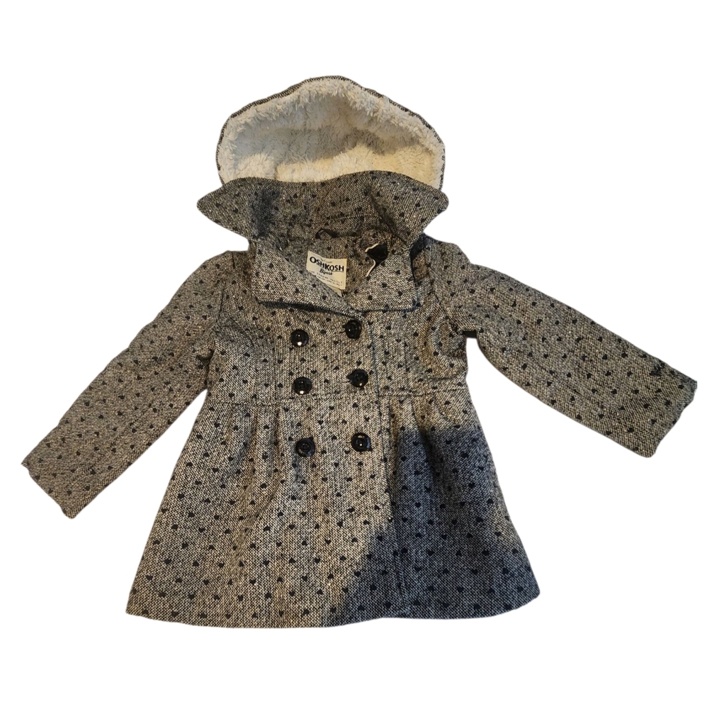 OshKosh B'gosh Polka Dot Pea Coat with Cream Sherpa Hood